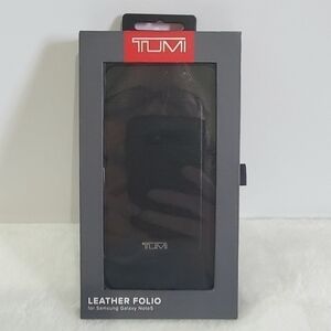 TUMI Samsung Galaxy Note 5 Black Leather Folio Case With Credit Card Slots NWT